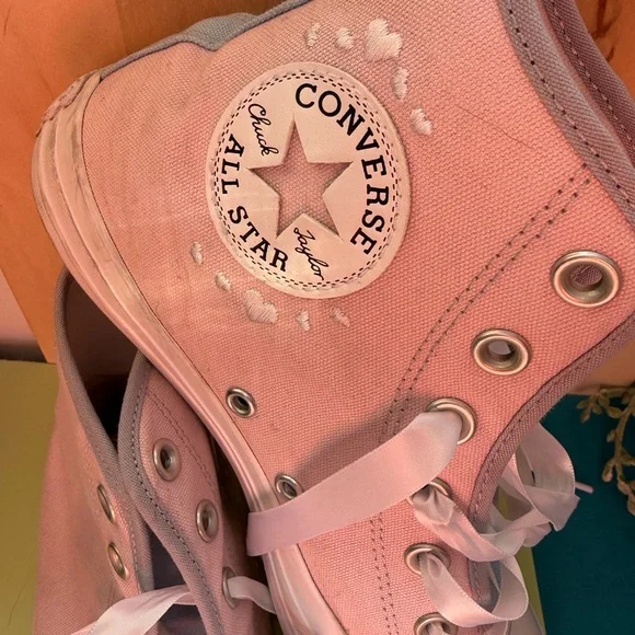 Converse All Stars Light Pink & Blue High-Top Sneakers - Picture 3 of 15